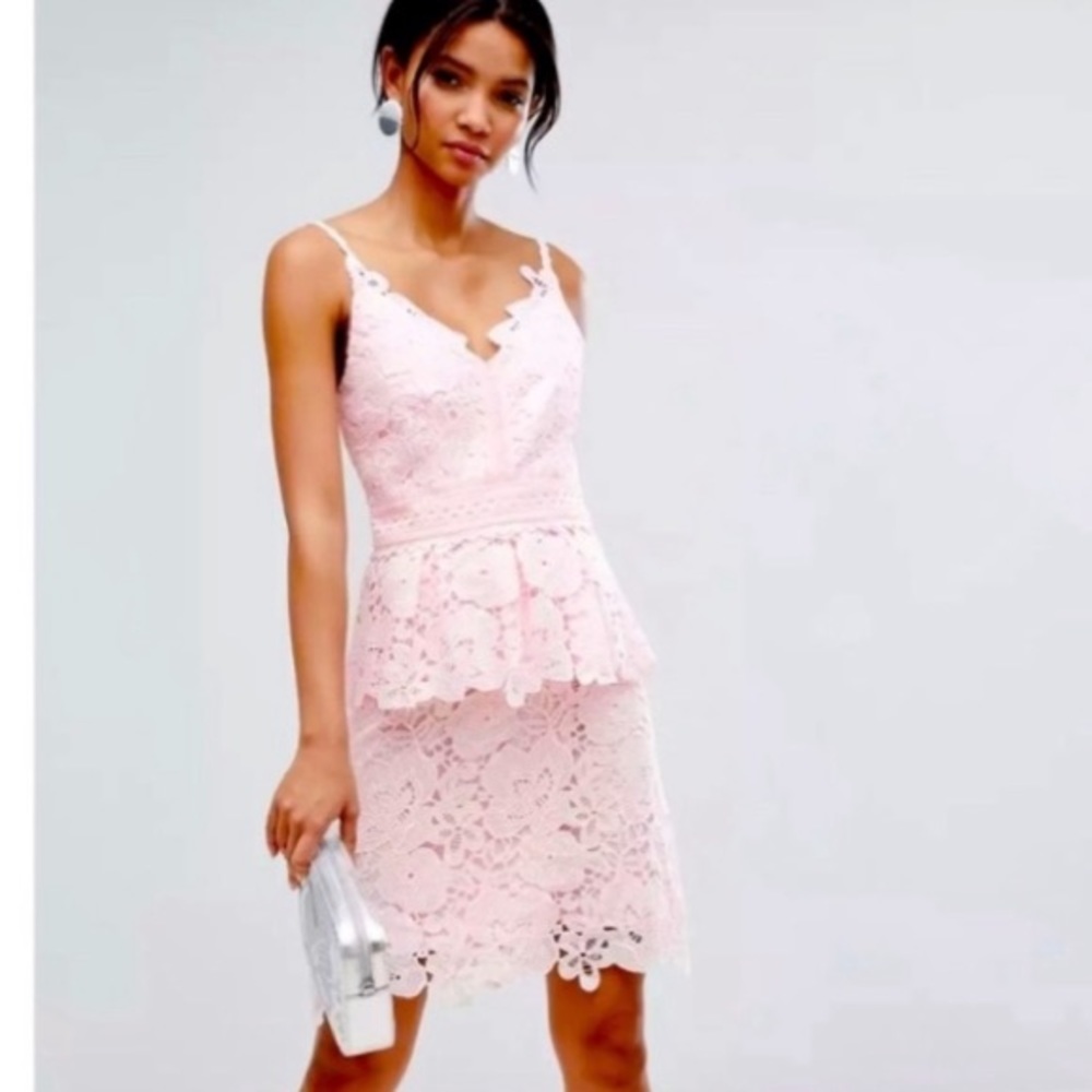 TED BAKER NADIE PINK PEPLUM LACE DETAILED DRESS SZ 12/14 US OR TED SZ 5